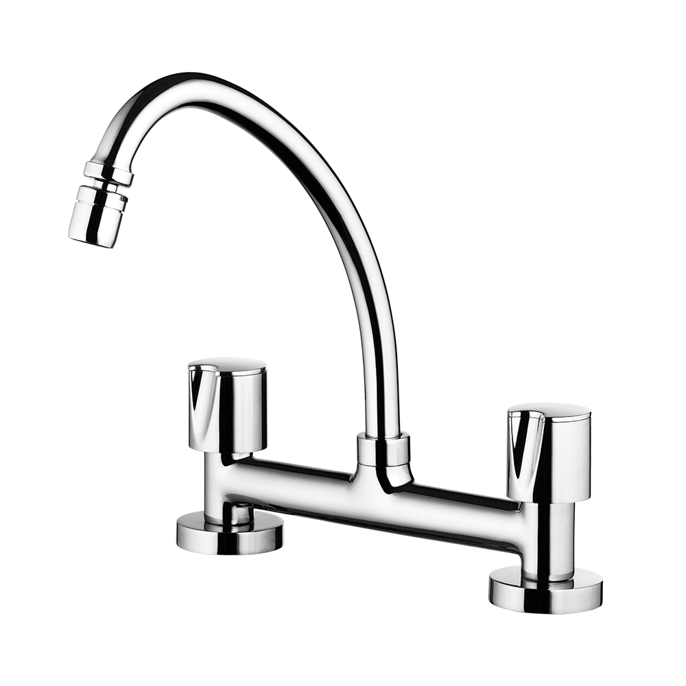 Kitchen deck mount mixer faucet - Movable spout