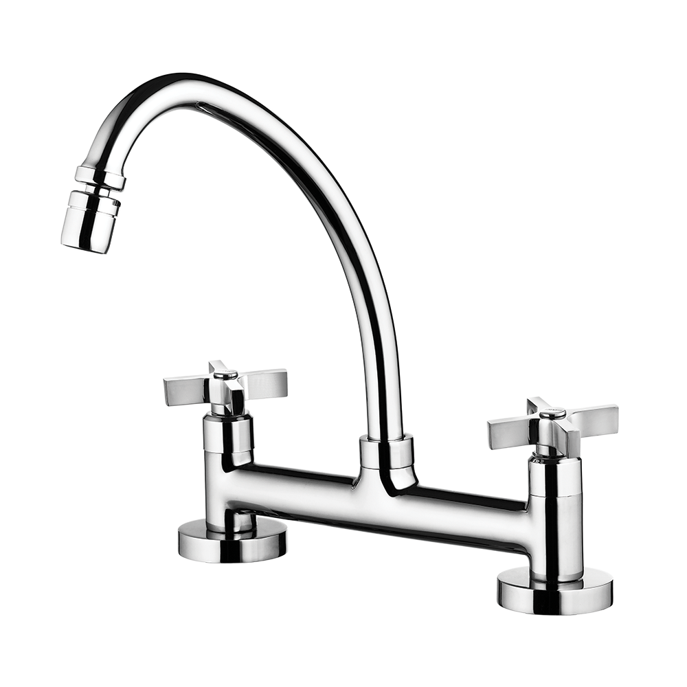 Kitchen deck mount mixer faucet - Movable spout