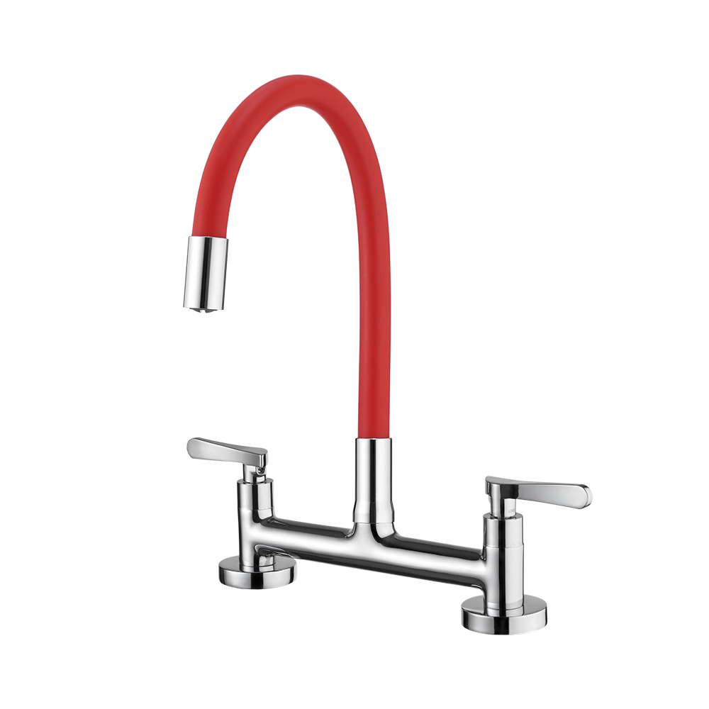 Kitchen deck mount mixer faucet - Movable spout